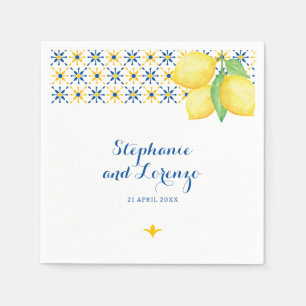 Mediterranean Tile Watercolor Lemons Napkins