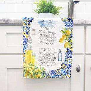 Mediterranean Tile   Watercolor Limoncello Recipe Kitchen Towel