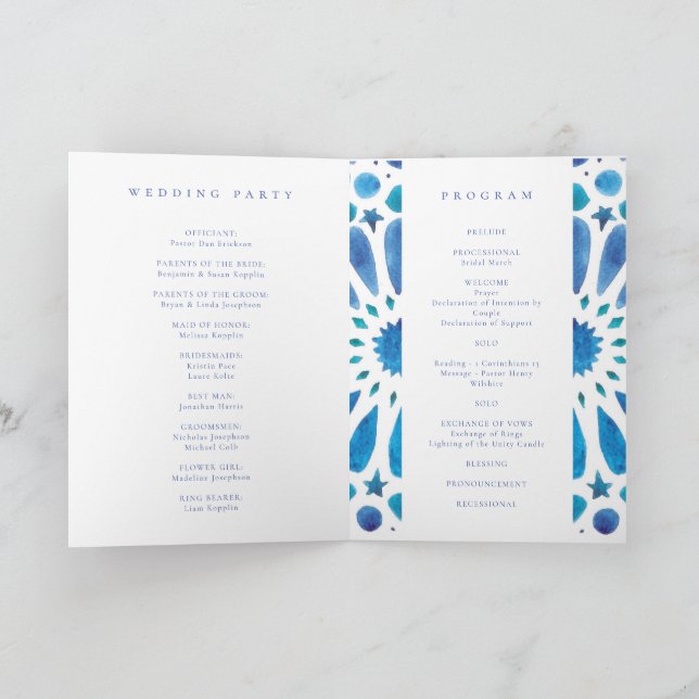 Mediterranean tile wedding hymn booklet and program (Inside)