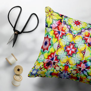 Mediterranean Tiles, Alcohol Ink Tiles, Majolica Accent Pillow