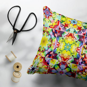 Mediterranean Tiles, Alcohol Ink Tiles, Majolica Accent Pillow