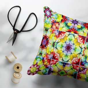 Mediterranean Tiles, Alcohol Ink Tiles, Majolica Accent Pillow