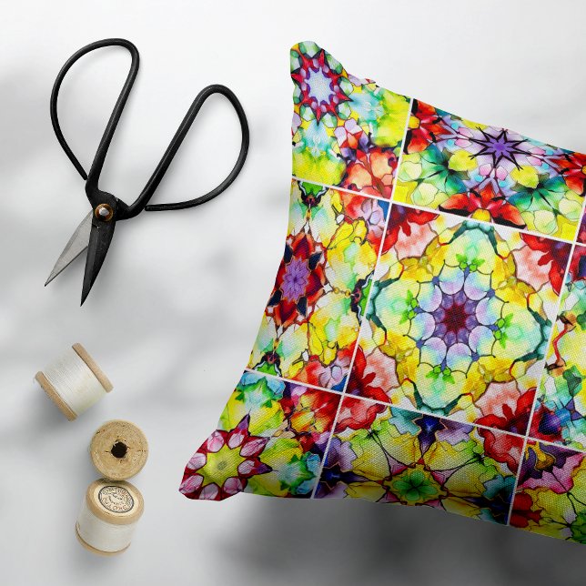 Mediterranean Tiles, Alcohol Ink Tiles, Majolica Accent Pillow (Creator Uploaded)