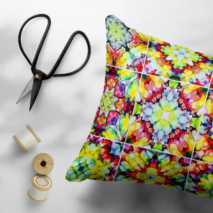 Mediterranean Tiles, Alcohol Ink Tiles, Majolica Accent Pillow