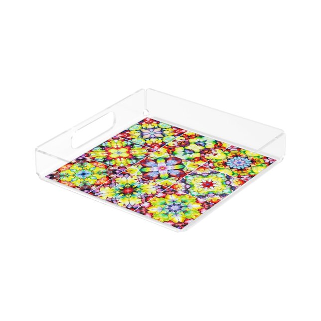 Mediterranean Tiles, Alcohol Ink Tiles, Majolica Acrylic Tray (Angled)