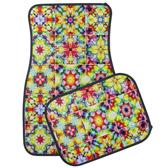 Mediterranean Tiles, Alcohol Ink Tiles, Majolica Car Floor Mat (Set)