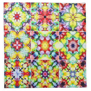 Mediterranean Tiles, Alcohol Ink Tiles, Majolica Cloth Napkin