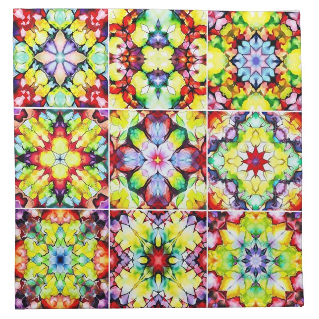 Mediterranean Tiles, Alcohol Ink Tiles, Majolica Cloth Napkin (Front)