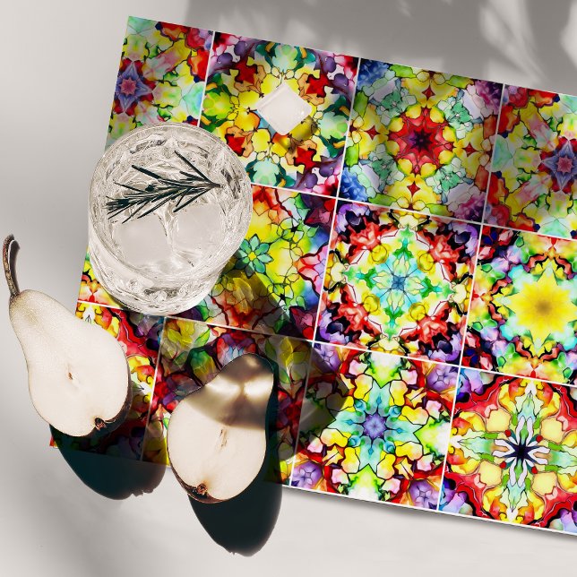 Mediterranean Tiles, Alcohol Ink Tiles, Majolica Cloth Placemat (Creator Uploaded)