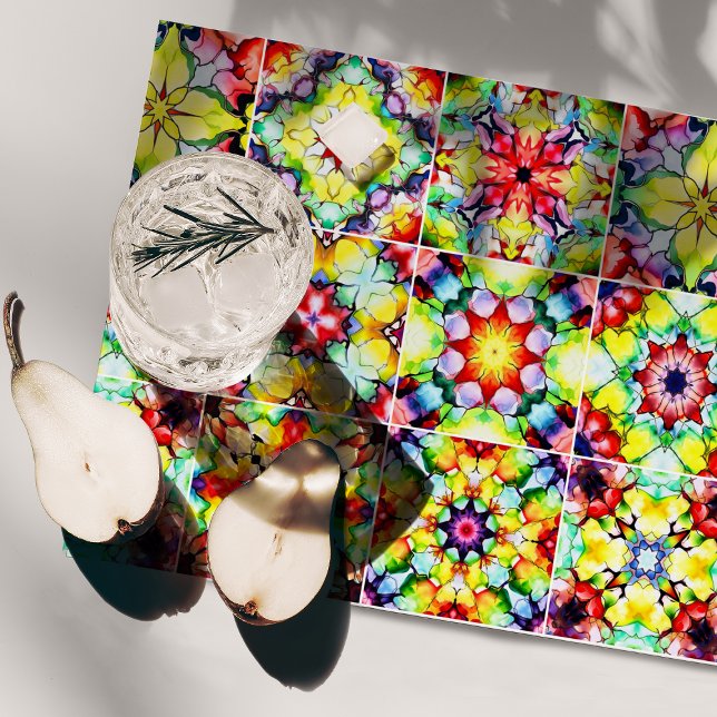 Mediterranean Tiles, Alcohol Ink Tiles, Majolica Cloth Placemat (Creator Uploaded)