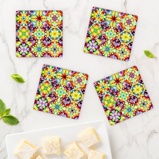 Mediterranean Tiles, Alcohol Ink Tiles, Majolica Coaster Set (In Situ)