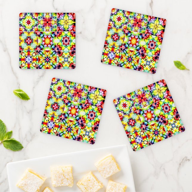 Mediterranean Tiles, Alcohol Ink Tiles, Majolica Coaster Set (In Situ)