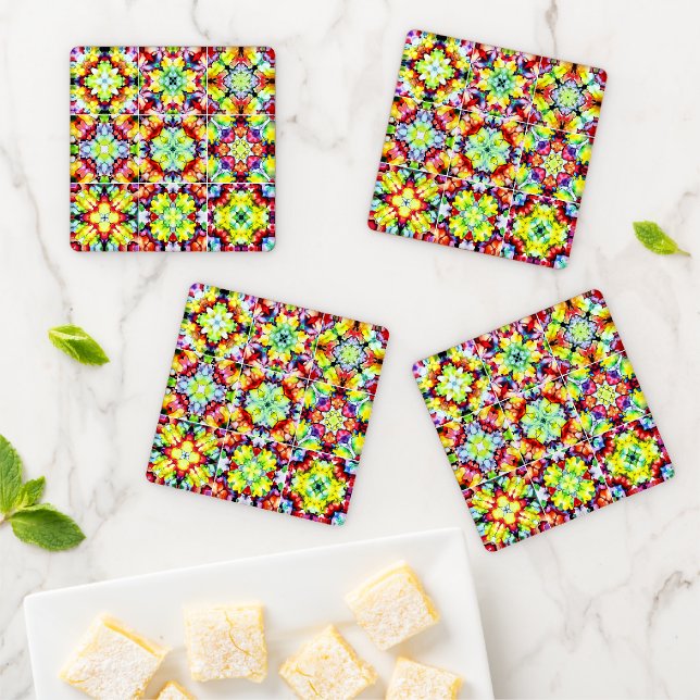 Mediterranean Tiles, Alcohol Ink Tiles, Majolica Coaster Set (In Situ)