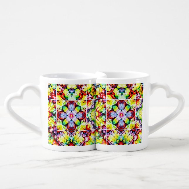 Mediterranean Tiles, Alcohol Ink Tiles, Majolica Coffee Mug Set (Front Nesting)