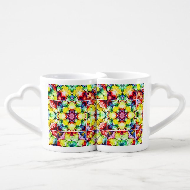 Mediterranean Tiles, Alcohol Ink Tiles, Majolica Coffee Mug Set (Front Nesting)