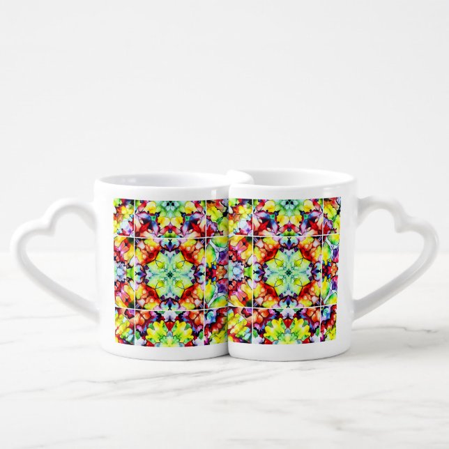 Mediterranean Tiles, Alcohol Ink Tiles, Majolica Coffee Mug Set (Front Nesting)