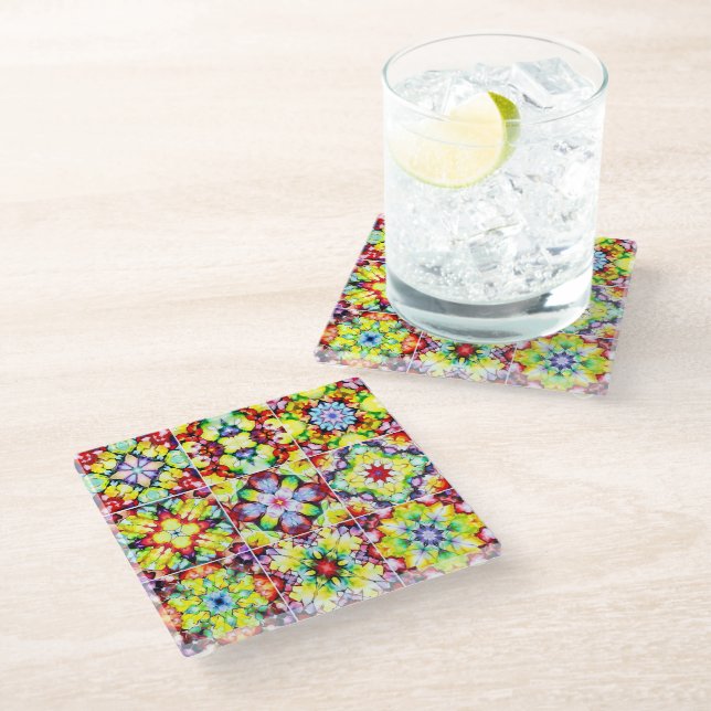 Mediterranean Tiles, Alcohol Ink Tiles, Majolica Glass Coaster (Angled)
