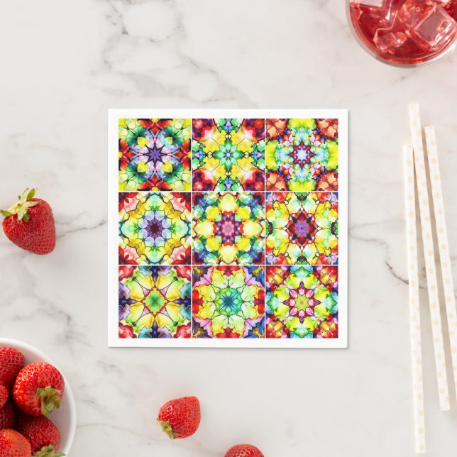 Mediterranean Tiles, Alcohol Ink Tiles, Majolica Napkins (Insitu)