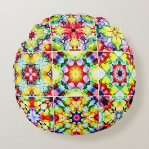 Mediterranean Tiles, Alcohol Ink Tiles, Majolica Round Pillow