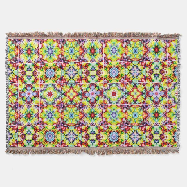 Mediterranean Tiles, Alcohol Ink Tiles, Majolica Throw Blanket (Front)