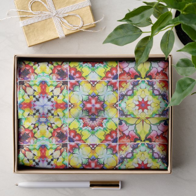 Mediterranean Tiles, Alcohol Ink Tiles, Majolica Tissue Paper (Gift)