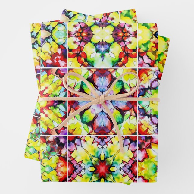 Mediterranean Tiles, Alcohol Ink Tiles, Majolica Wrapping Paper Sheets (In situ)