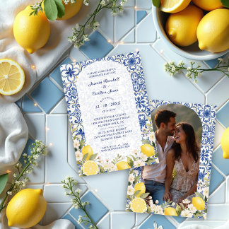 Mediterranean Tiles and Lemon Garland Wedding Invitation
