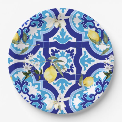 Mediterranean tilesblue tileslemon paper plates