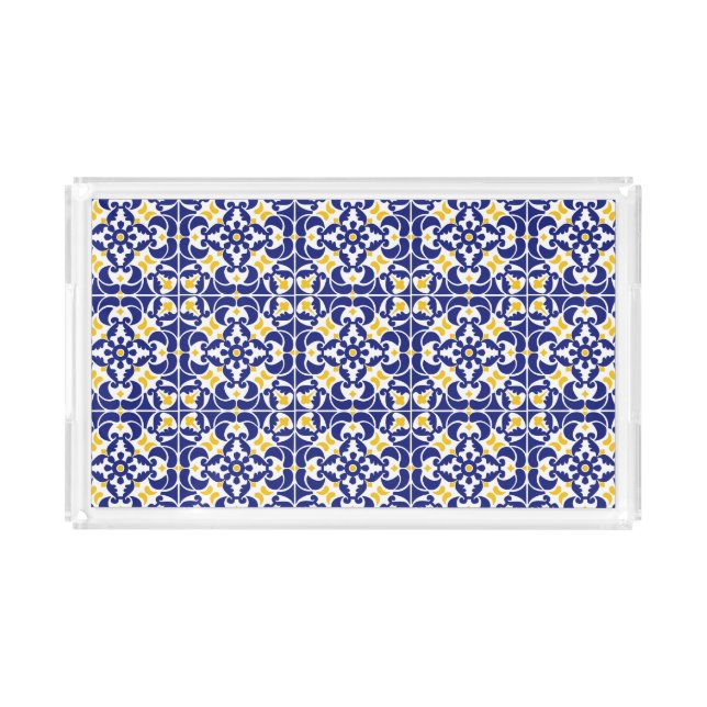 Mediterranean Tiles Blue & Yellow Pattern Acrylic Tray (Front)