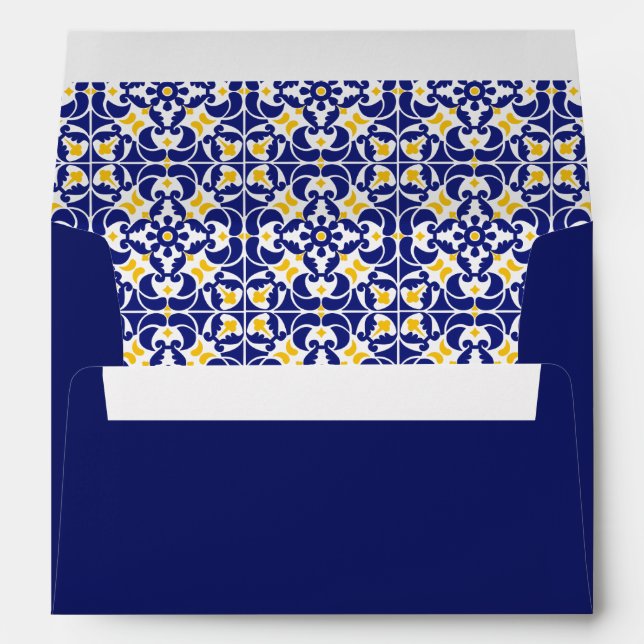 Mediterranean Tiles Blue & Yellow Pattern Envelope (Back (Bottom))