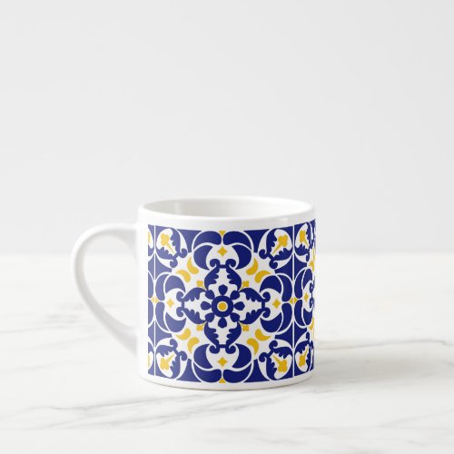 Mediterranean Tiles Blue  Yellow Pattern Espresso Cup