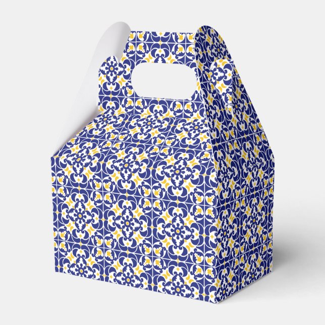 Mediterranean Tiles Blue & Yellow Pattern Favor Boxes (Front Side)