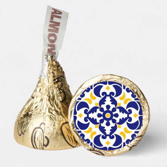 Mediterranean Tiles Blue & Yellow Pattern Hershey®'s Kisses® (Front)