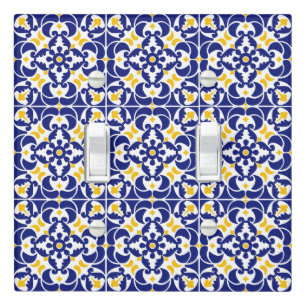 Mediterranean Tiles Blue & Yellow Pattern Light Switch Cover