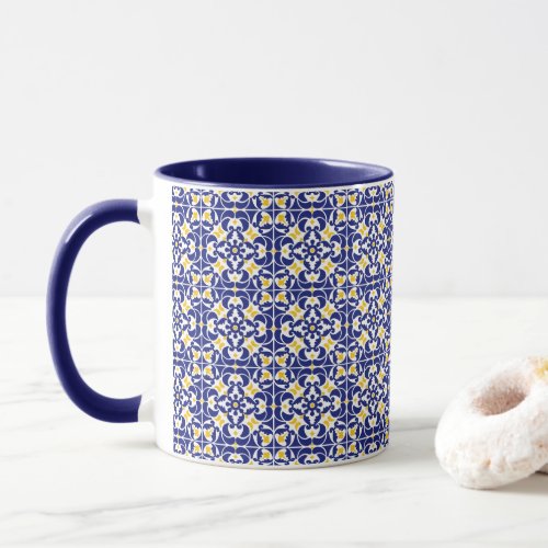 Mediterranean Tiles Blue  Yellow Pattern Mug