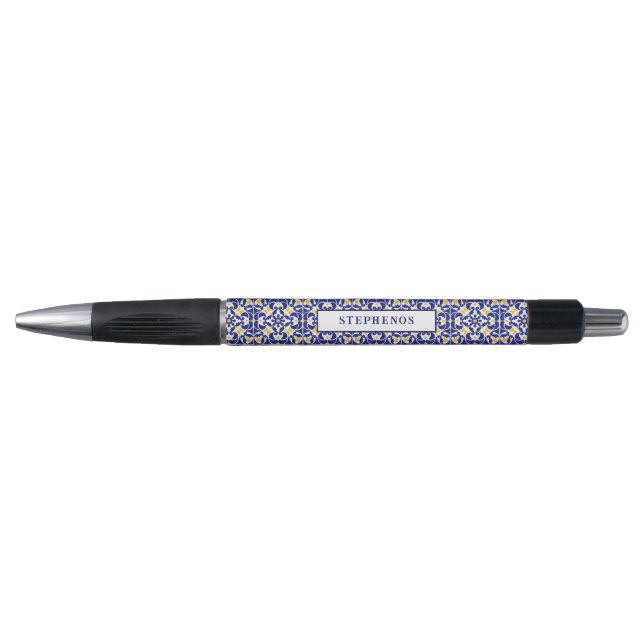 Mediterranean Tiles Blue & Yellow Pattern Pen (Front)