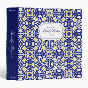 Mediterranean Tiles Blue & Yellow Pattern Recipes 3 Ring Binder