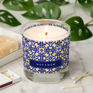 Mediterranean Tiles Blue & Yellow Pattern Scented Candle