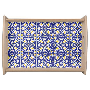 Mediterranean Tiles Blue & Yellow Pattern Serving Tray