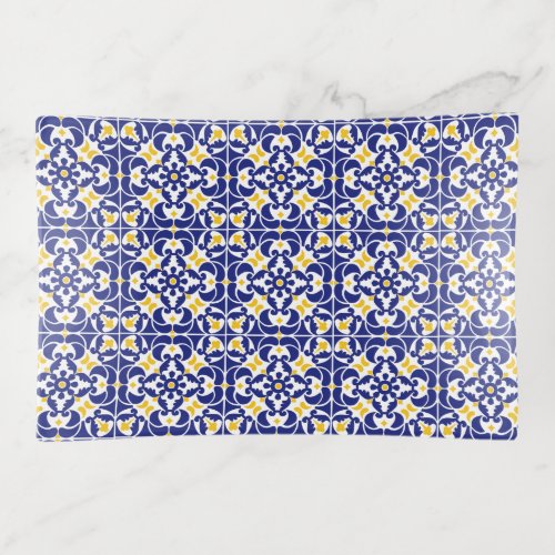 Mediterranean Tiles Blue  Yellow Pattern Trinket Tray