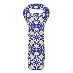 Mediterranean Tiles Blue & Yellow Pattern Wine Bag