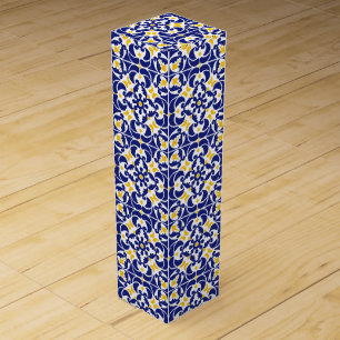 Mediterranean Tiles Blue & Yellow Pattern Wine Box