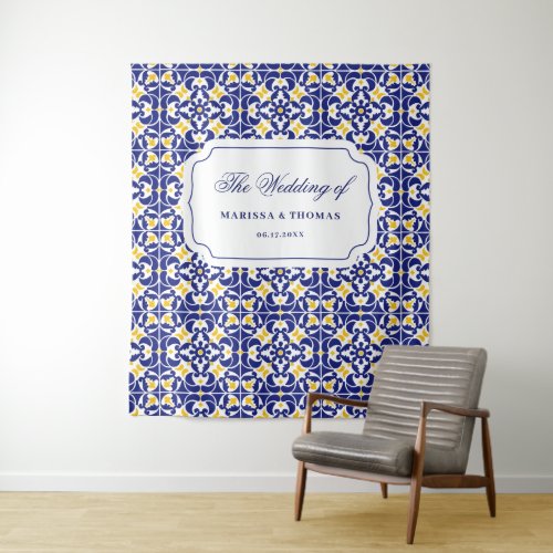Mediterranean Tiles Blue  Yellow Wedding Backdrop