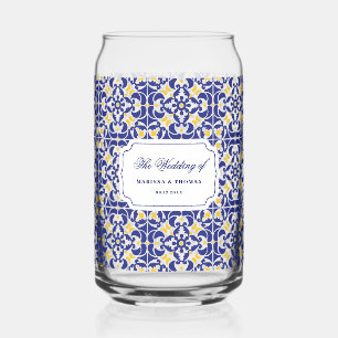 Mediterranean Tiles Blue & Yellow Wedding Gift Can Glass