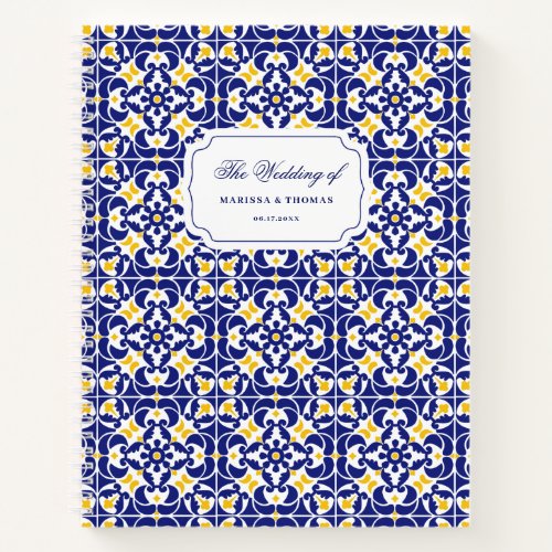 Mediterranean Tiles Blue  Yellow Wedding Planner Notebook