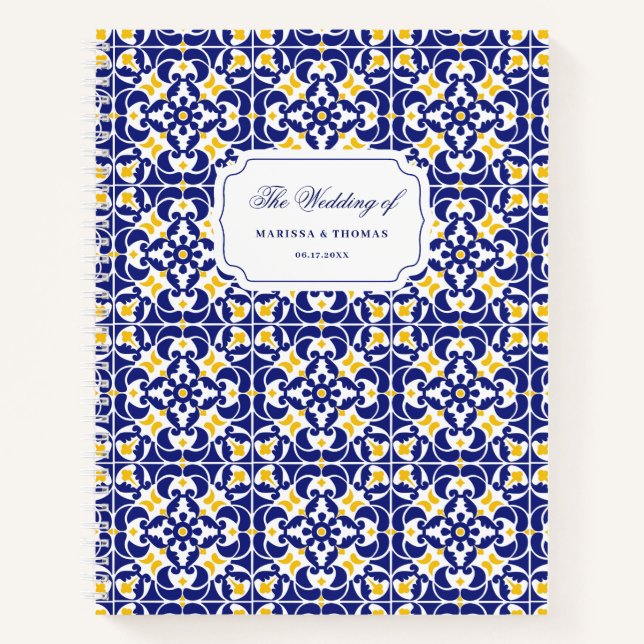 Mediterranean Tiles Blue & Yellow Wedding Planner Notebook (Front)