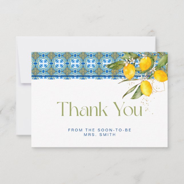 Mediterranean Tiles Bridal Shower Thank You Card (Front)
