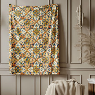 Mediterranean tiles, Greece pattern, Terracotta Fleece Blanket