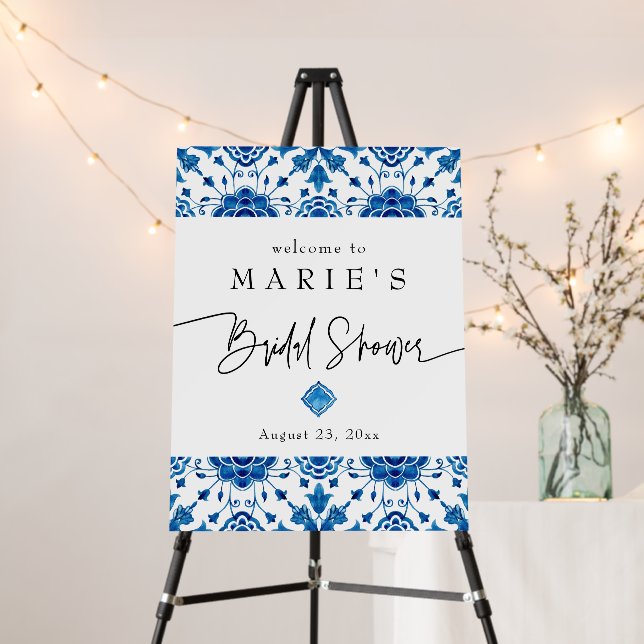 Mediterranean Tiles Greek Bridal Shower Welcome  Foam Board (In Situ (Stand))