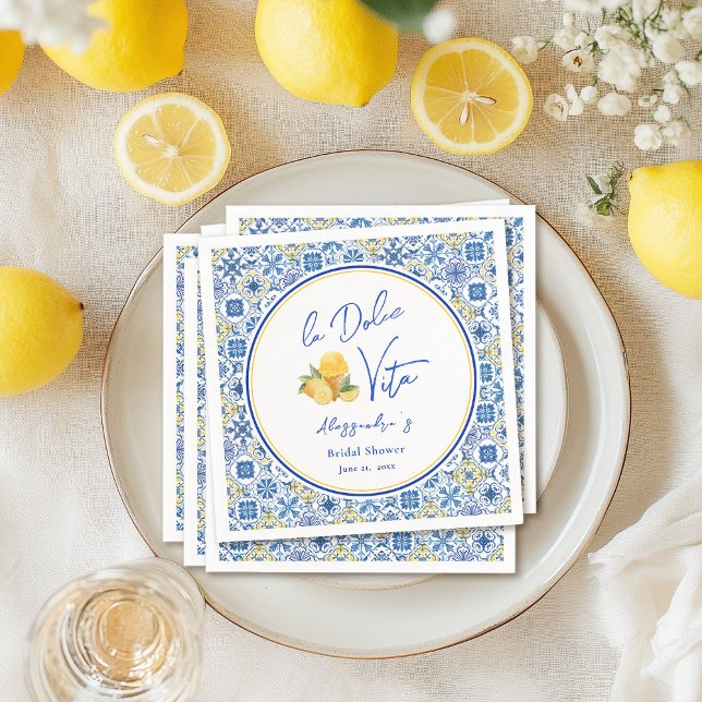 Mediterranean Tiles Italian Summer Bridal Shower Napkins (Creator Uploaded)